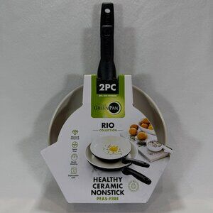 GreenPan Rio Healthy Ceramic Nonstick 8" + 10" Frying Pan Skillet Set Frypan NIP